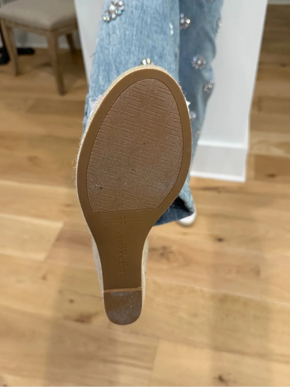 Liverpool White Frayed Espadrille Wedge Mules